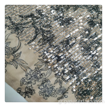 Hot Sale Sequin Lace Fabrics Αφρικανική πολυτελή γαλλική τσίλι δαντέλα υφάσματος υφάσματος με τσίμπημα με λευκό